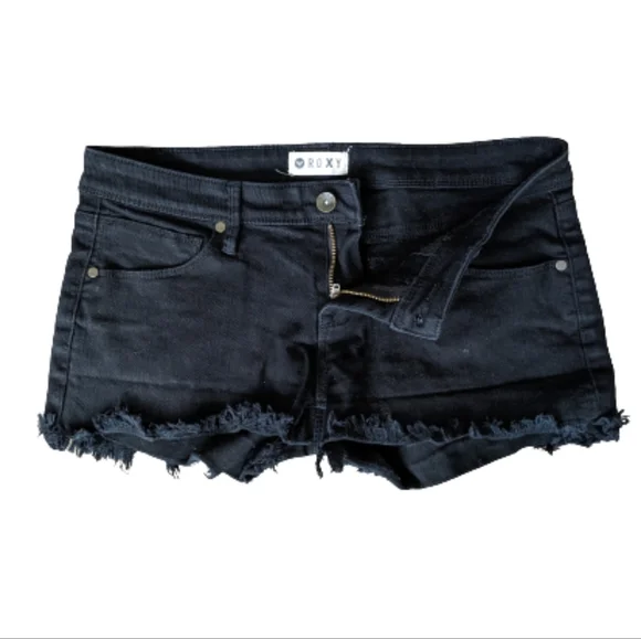 Roxy Black Denim Cutoff Short Shorts Size 28 - Picture 3 of 8